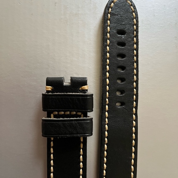 Panerai Accessories Panerai 24mm Black White Genuine Leather Strap